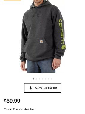 Carhartt Carbon Heather Crewneck Hoodie with Lime Sleeve Logo